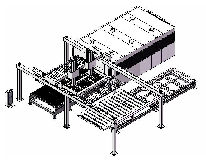 Fiber Laser Cutting Machine with Auto Sheet Loading  Rendering and dimensional drawing