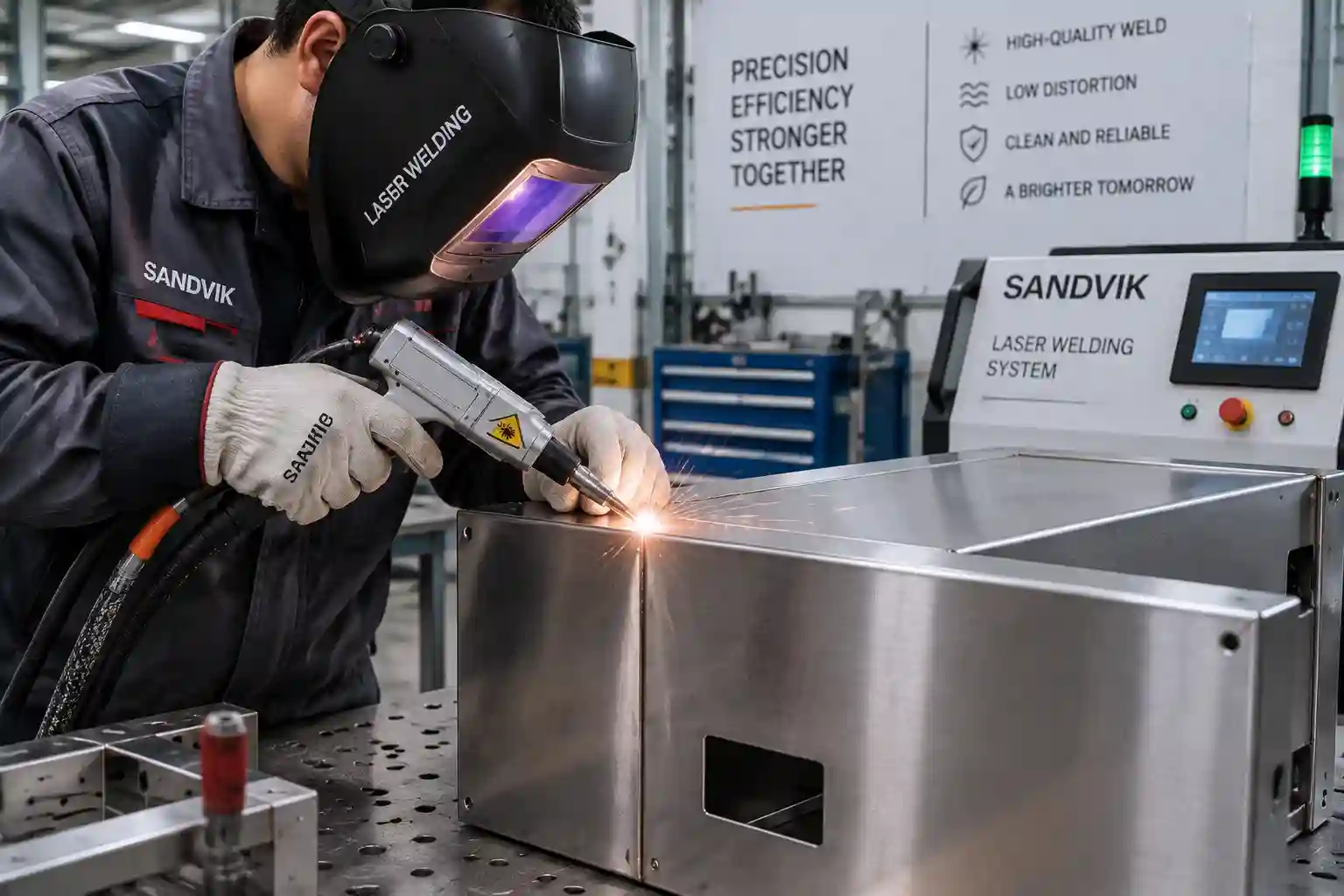 Handheld laser welding machine welding stainless sheet metal cabinet seam